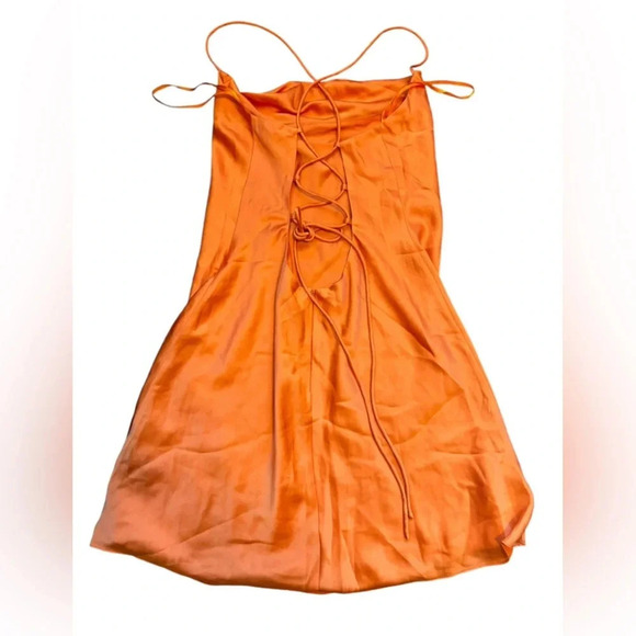 Staud Silky Orange Tangerine Cowl Neck Tie Up Back Mini Dress - Picture 4 of 7